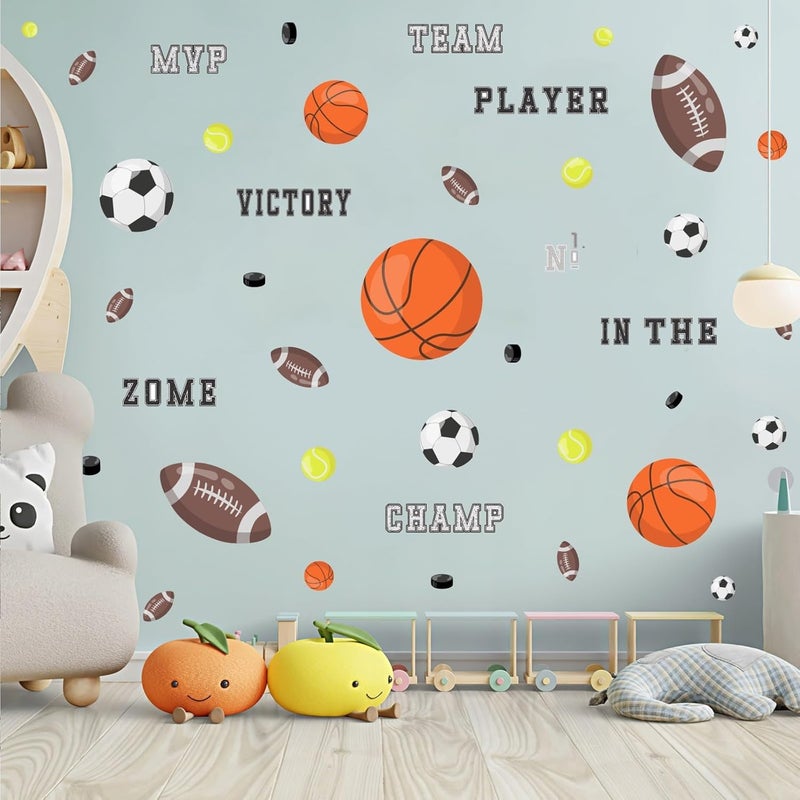 Kasubeso Sports Wall Decals, Basketball and Football Wall Stickers, Peel and Stick Removable DIY Inspirational Wall Decor for Boys Bedroom Classroom Kid's Nursery Room Playground - Image 3